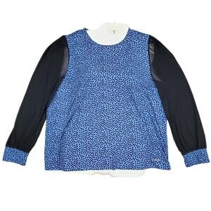Nine West Women Black Polka Dot Blue Sheer Sleeves Top - Size XL - New With Tag